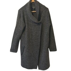 Jones New York Chevron Knit Sweater Womens Large Black Gray Shawl Neck Winter